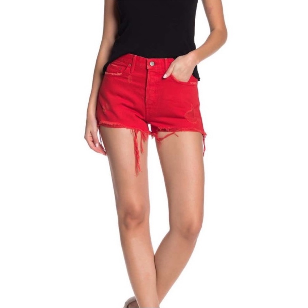 GRLFRND Cindy Red Distressed Shorts